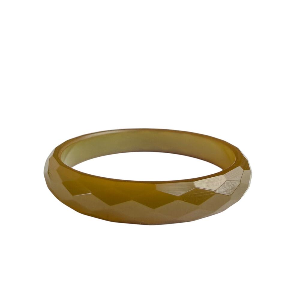 Vintage Faceted Olive Green Carved Bakelite Bangle Bracelet Art Deco - TESTED